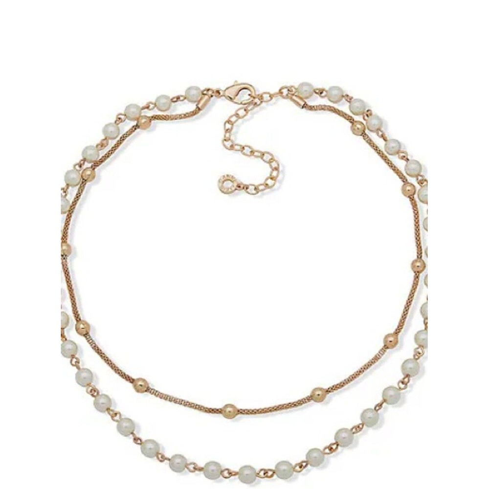 Anne Klein Multi-Row Pearl and Gold-Tone Necklace Gold-Tone Layered Pearl